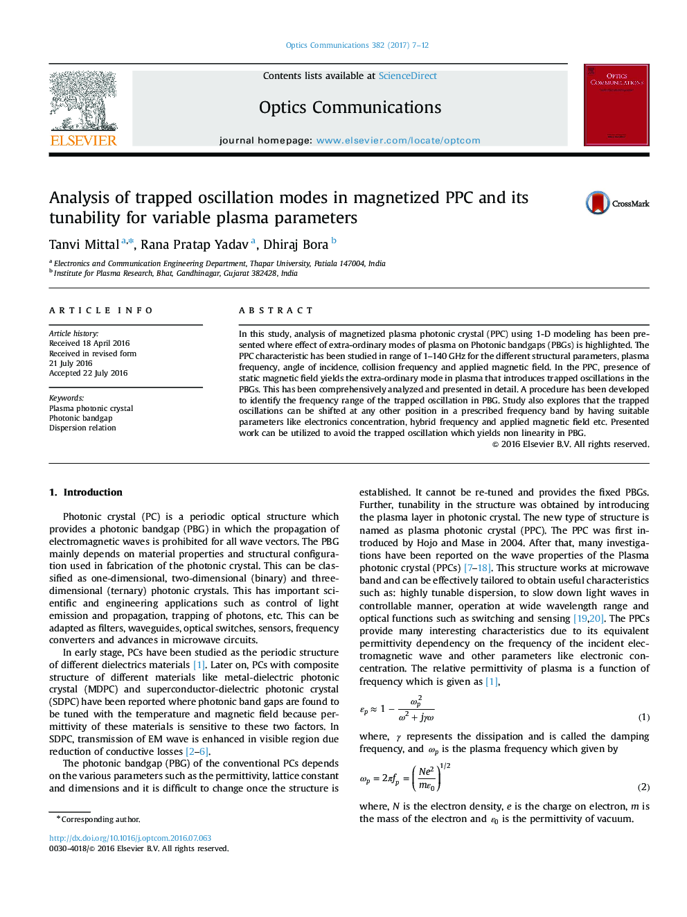 Analysis of trapped oscillation modes in magnetized PPC and its tunability for variable plasma parameters