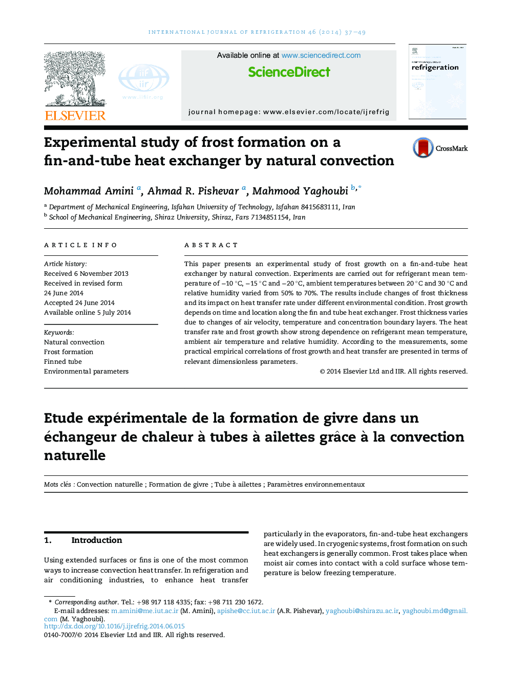 Experimental study of frost formation on a fin-and-tube heat exchanger by natural convection