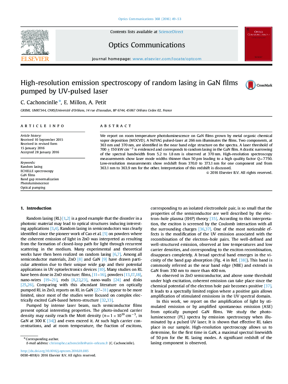 High-resolution emission spectroscopy of random lasing in GaN films pumped by UV-pulsed laser