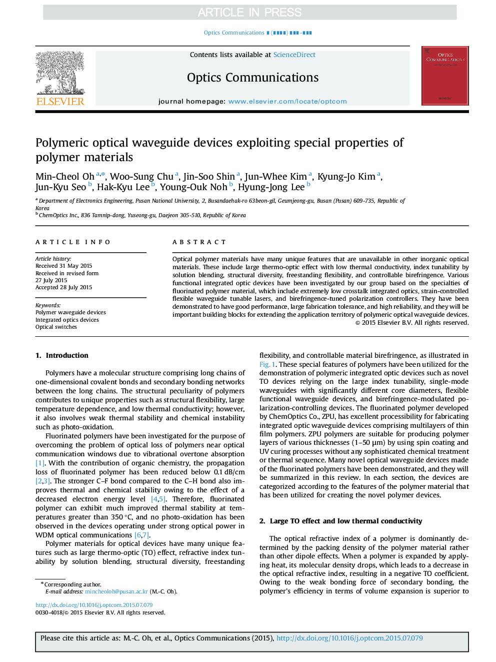 Polymeric optical waveguide devices exploiting special properties of polymer materials