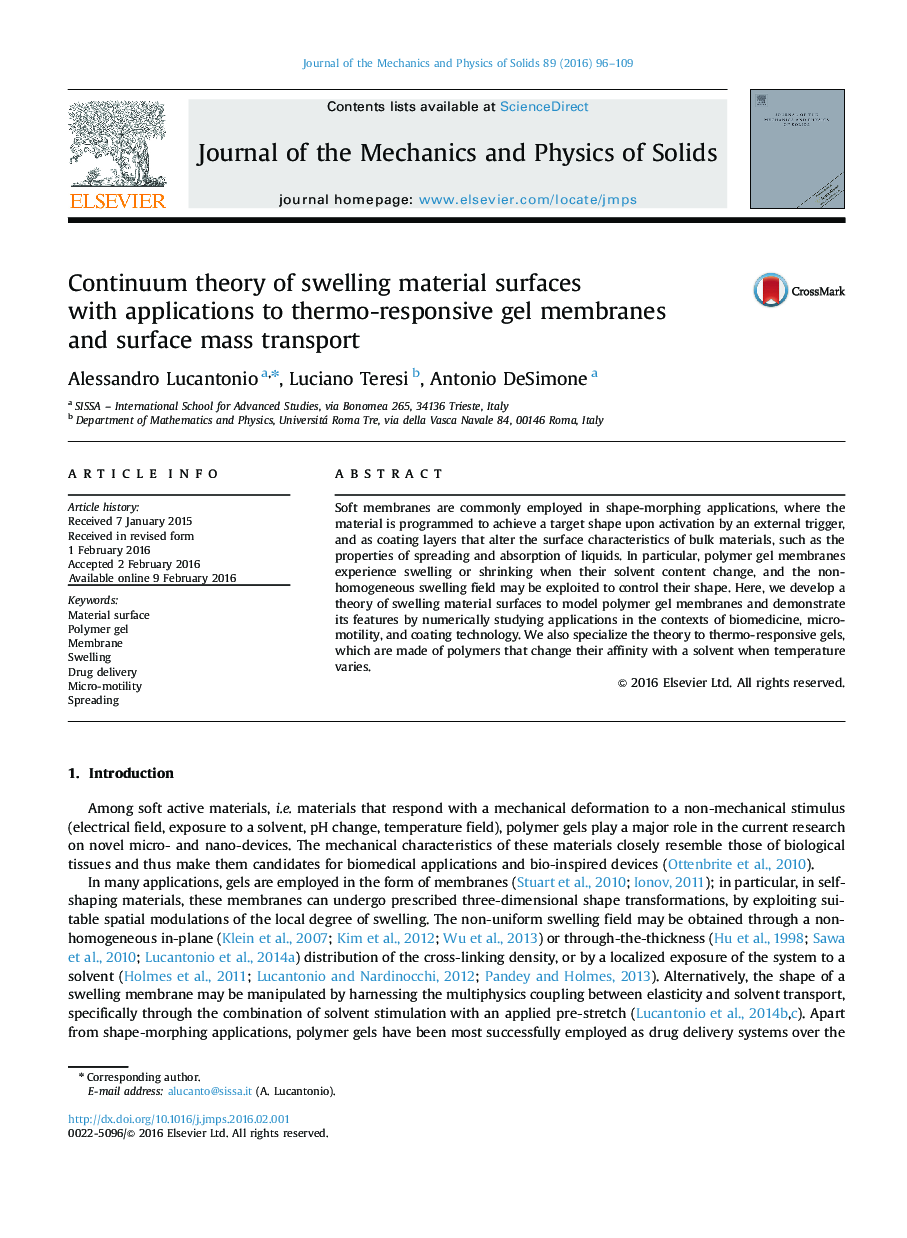Continuum theory of swelling material surfaces with applications to thermo-responsive gel membranes and surface mass transport