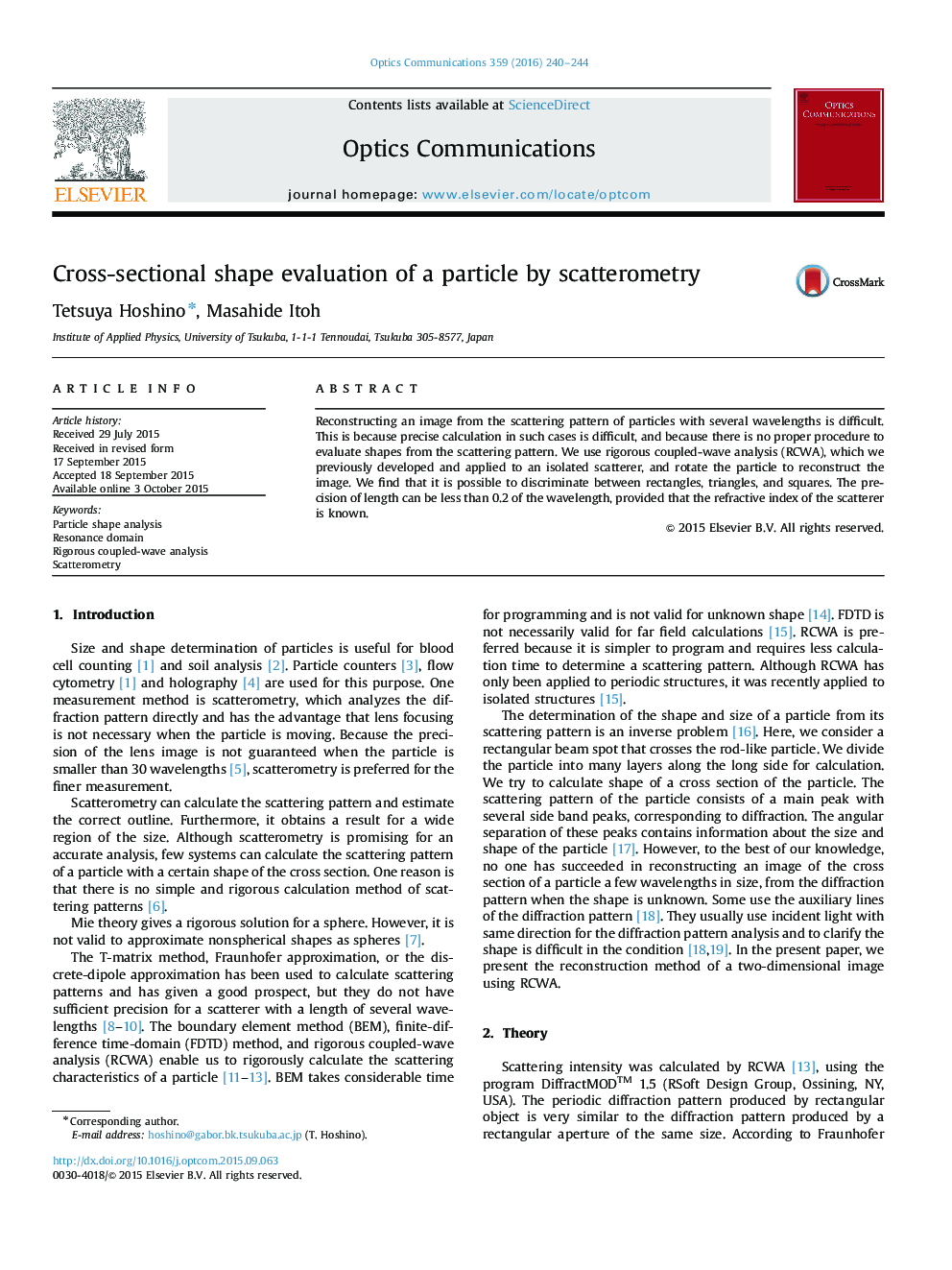 Cross-sectional shape evaluation of a particle by scatterometry