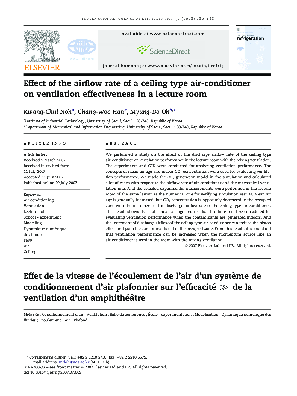 عکس صفحه اول مقاله: Effect of the airflow rate of a ceiling type air-conditioner on ventilation effectiveness in a lecture room Effect of the airflow rate of a ceiling type air-conditioner on ventilation effectiveness in a lecture room