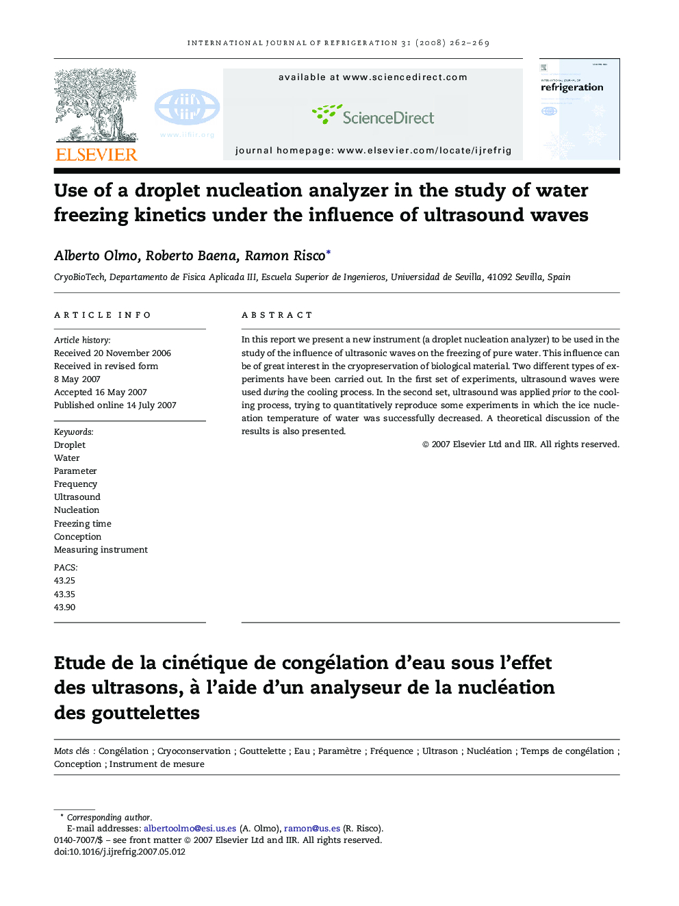 Use of a droplet nucleation analyzer in the study of water freezing kinetics under the influence of ultrasound waves