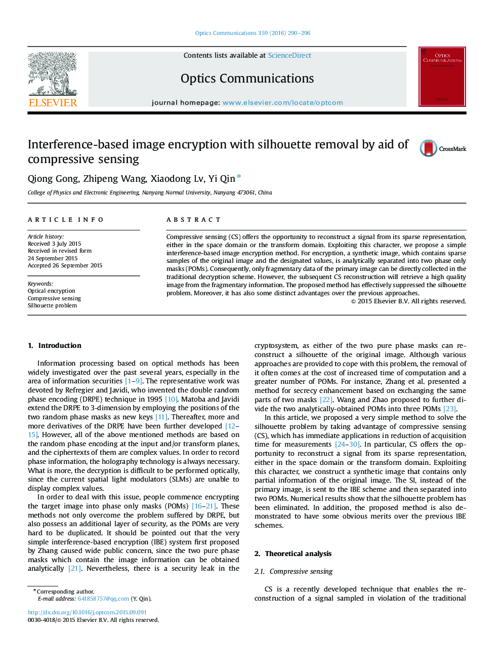 Interference-based image encryption with silhouette removal by aid of compressive sensing