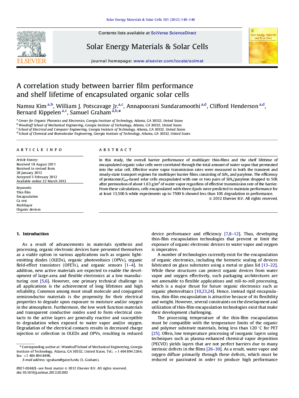 A correlation study between barrier film performance and shelf lifetime of encapsulated organic solar cells