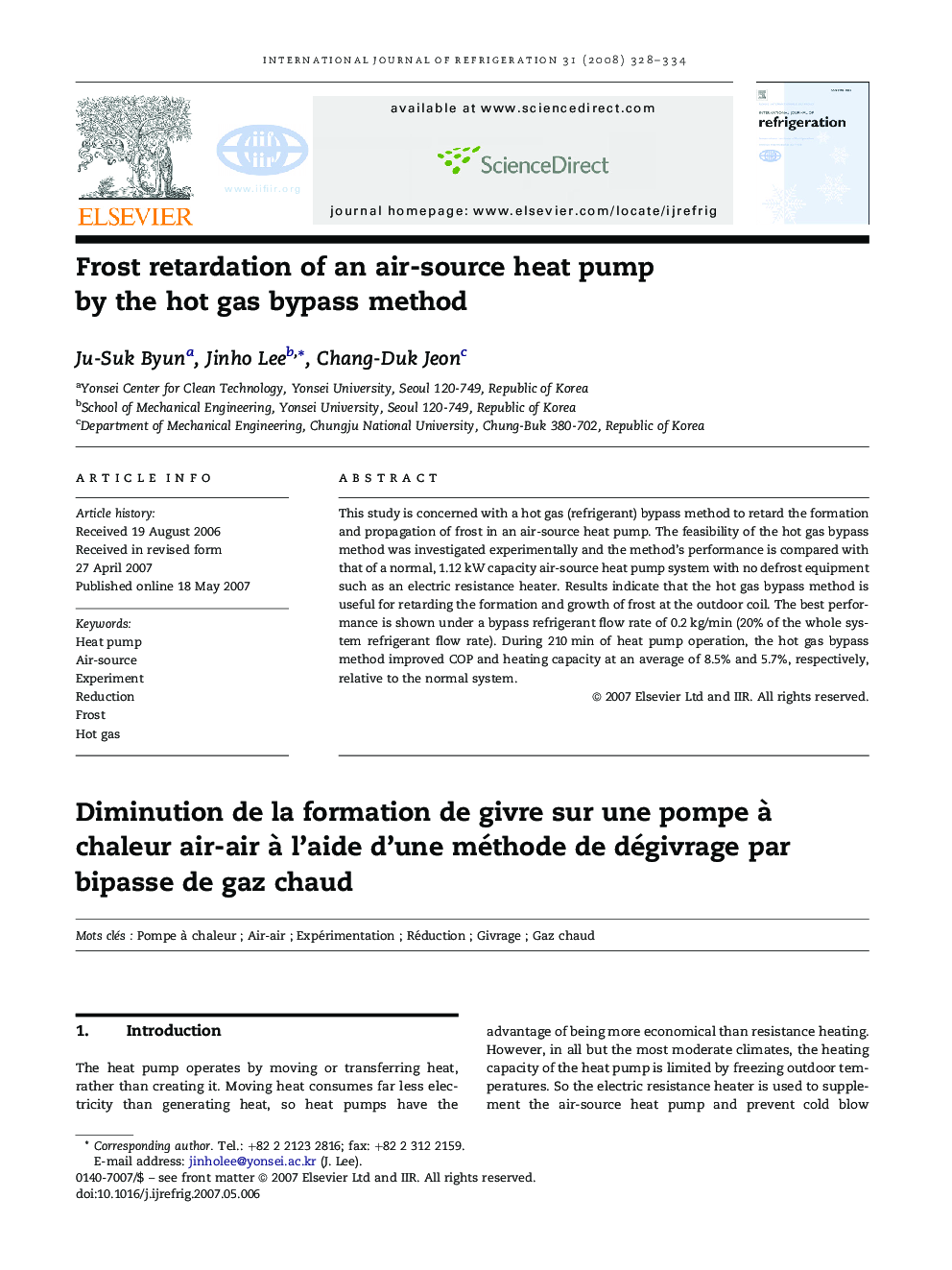 Frost retardation of an air-source heat pump by the hot gas bypass method