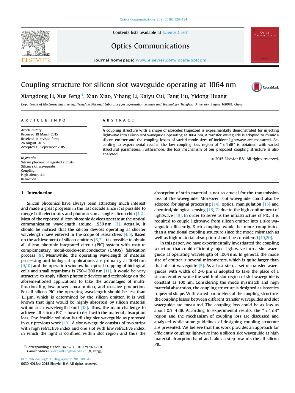 Coupling structure for silicon slot waveguide operating at 1064Â nm