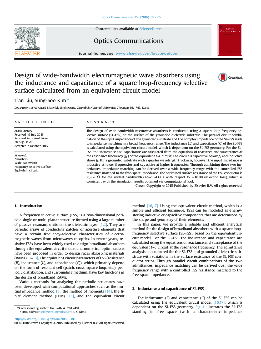 Design of wide-bandwidth electromagnetic wave absorbers using the inductance and capacitance of a square loop-frequency selective surface calculated from an equivalent circuit model