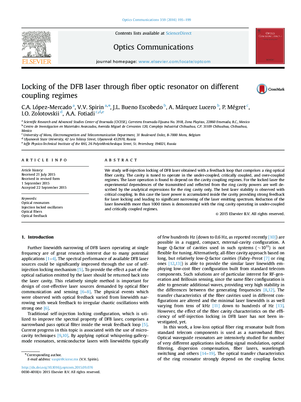 Locking of the DFB laser through fiber optic resonator on different coupling regimes