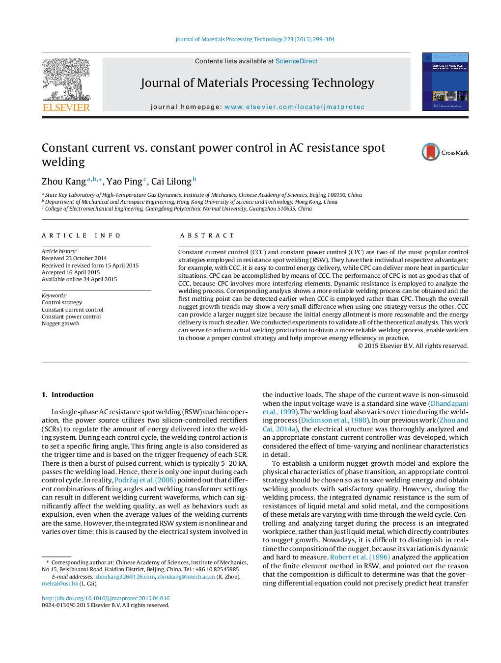 Constant current vs. constant power control in AC resistance spot welding