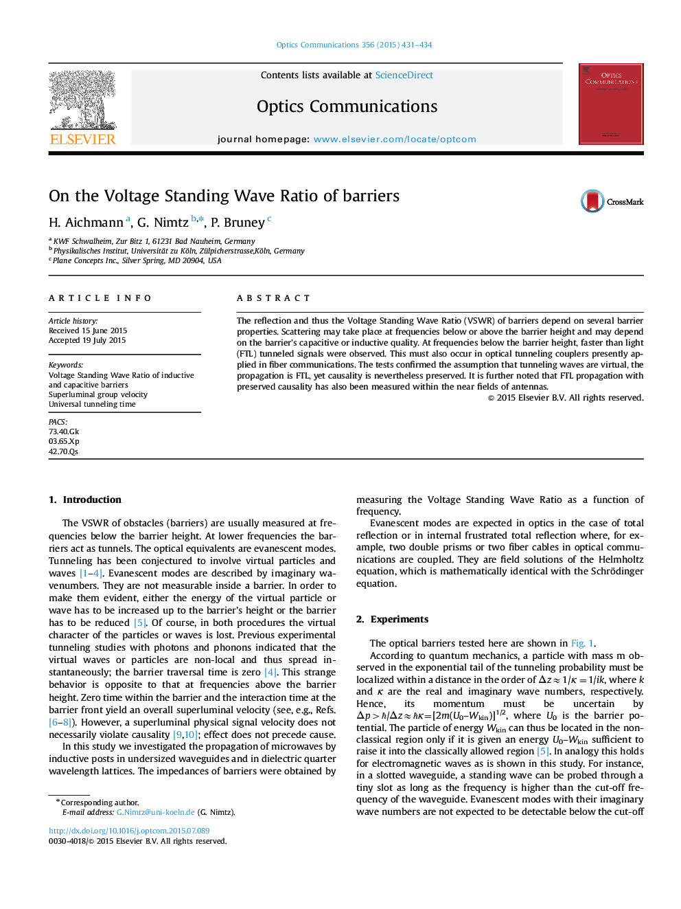 On the Voltage Standing Wave Ratio of barriers