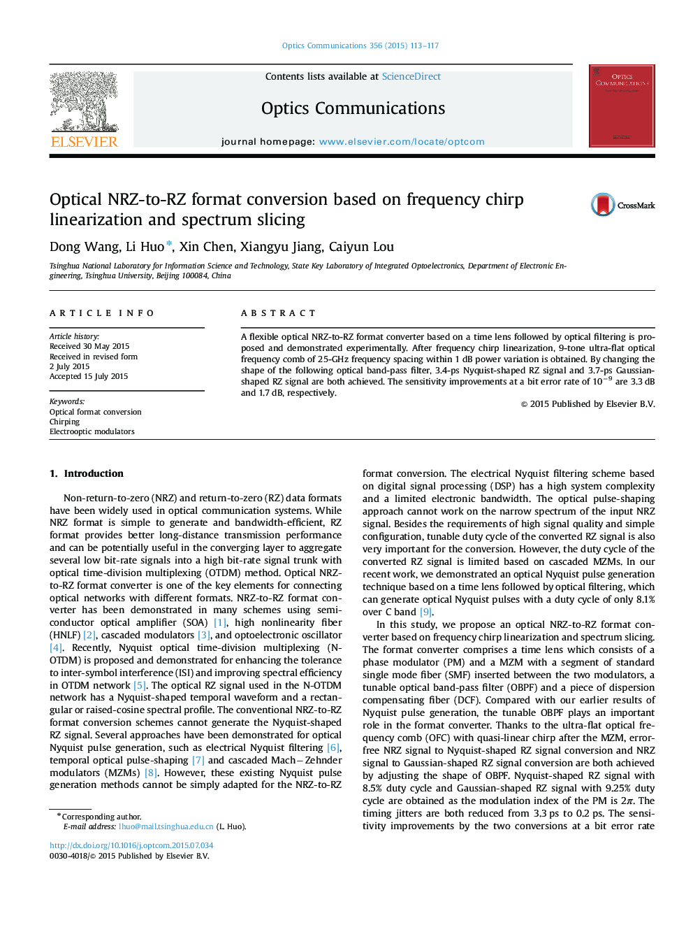 Optical NRZ-to-RZ format conversion based on frequency chirp linearization and spectrum slicing