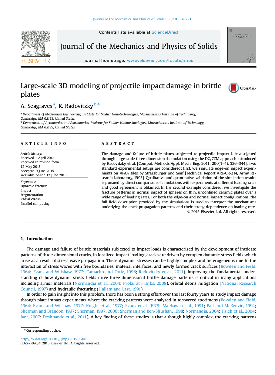 Large-scale 3D modeling of projectile impact damage in brittle plates