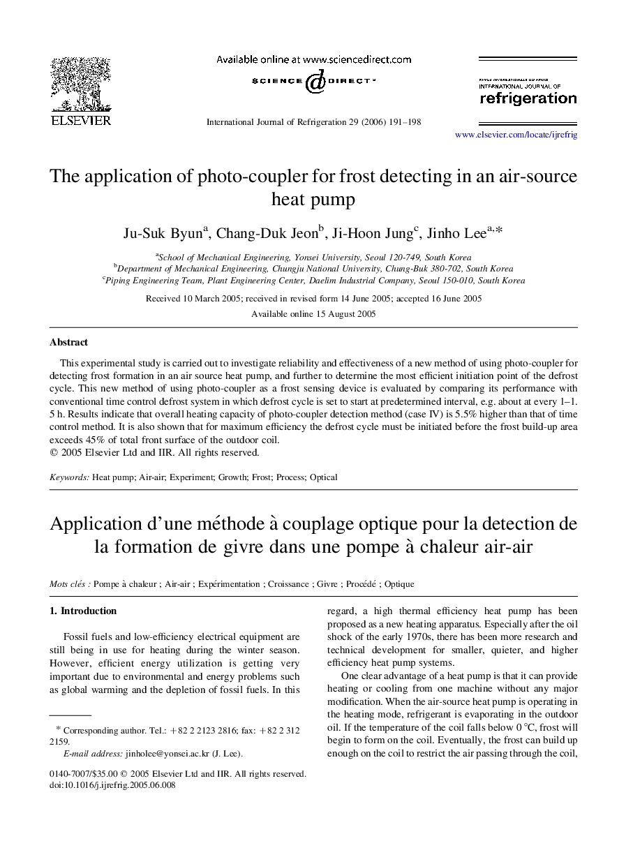 The application of photo-coupler for frost detecting in an air-source heat pump