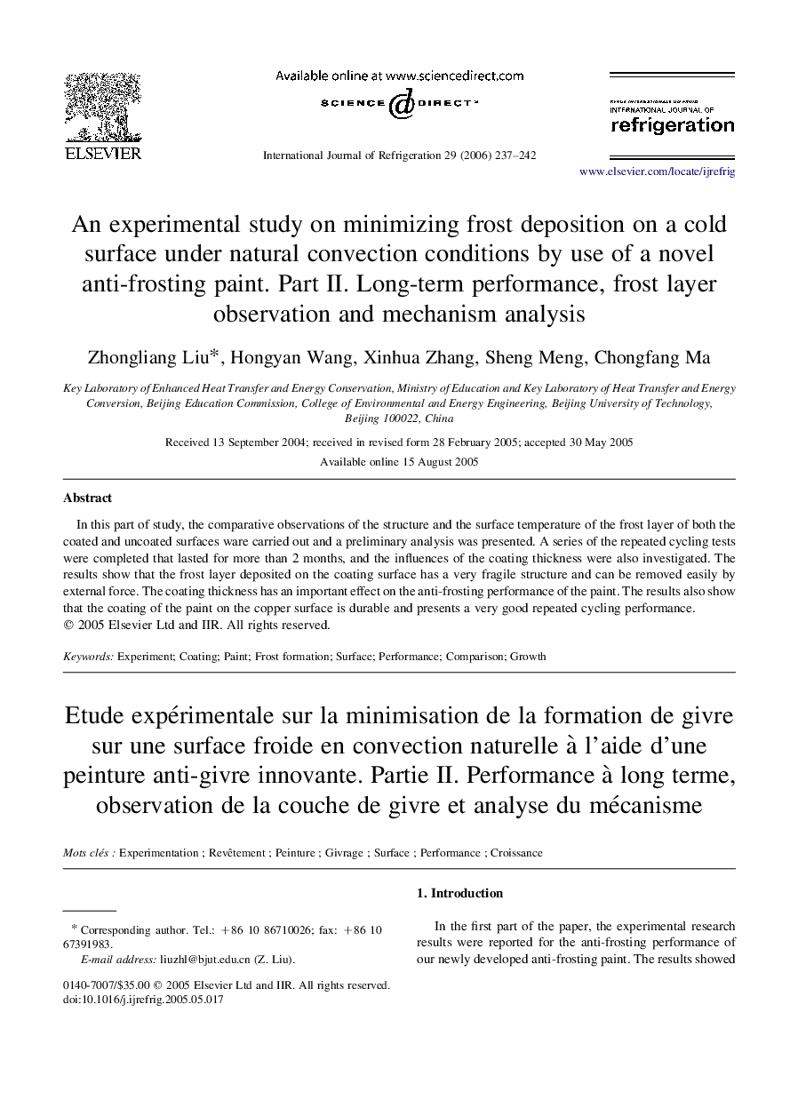 An experimental study on minimizing frost deposition on a cold surface under natural convection conditions by use of a novel anti-frosting paint. Part II. Long-term performance, frost layer observation and mechanism analysis