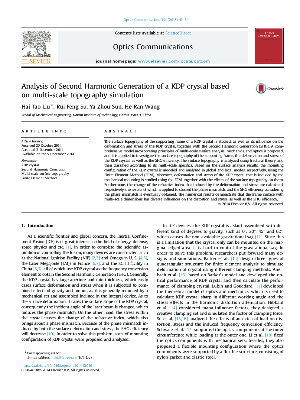 Analysis of Second Harmonic Generation of a KDP crystal based on multi-scale topography simulation