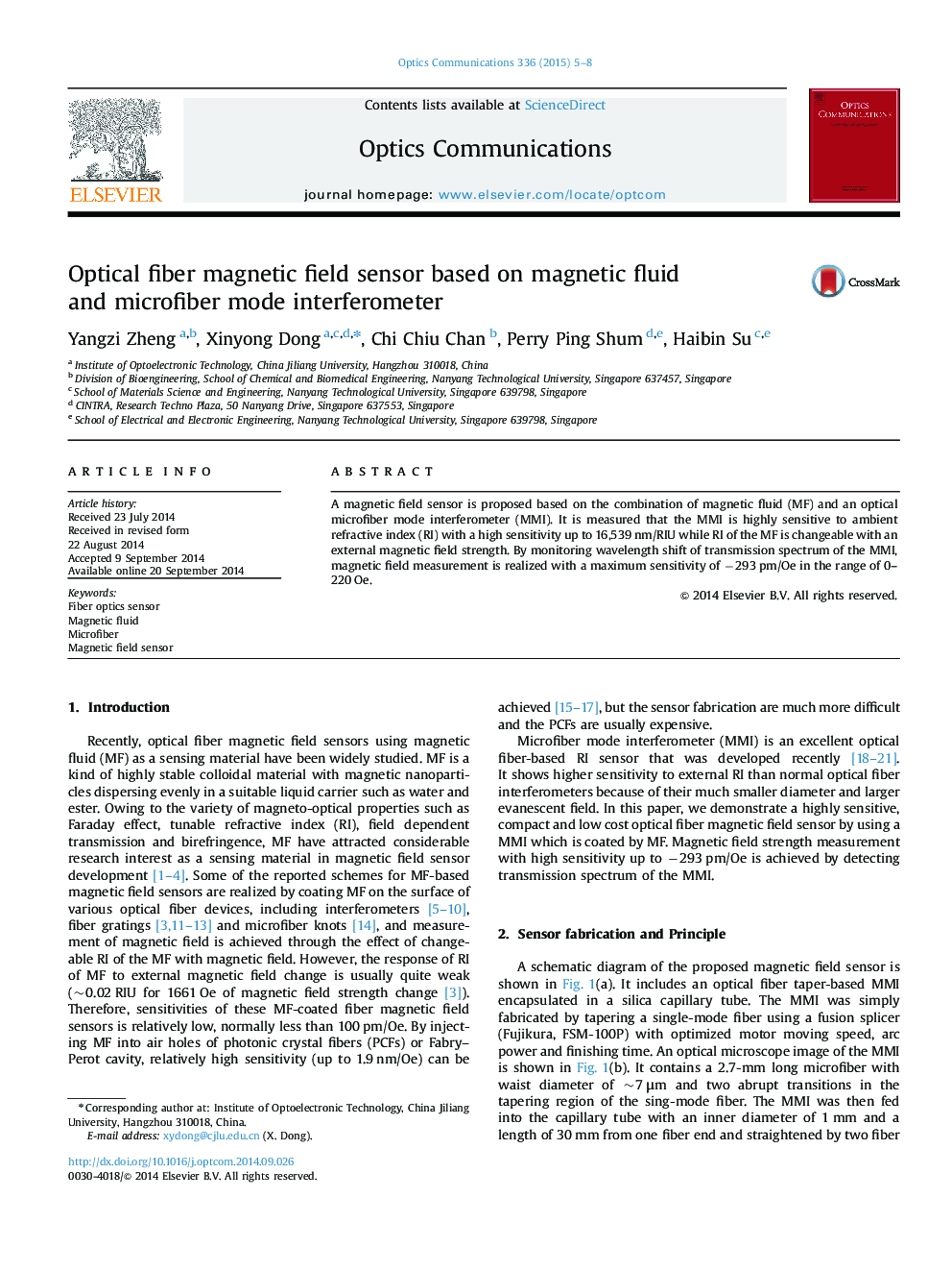 Optical fiber magnetic field sensor based on magnetic fluid and microfiber mode interferometer