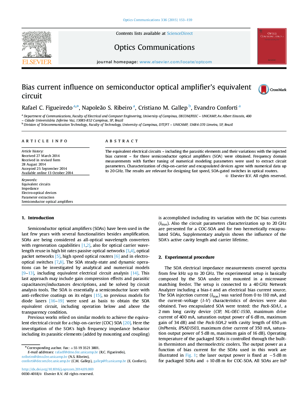 Bias current influence on semiconductor optical amplifier's equivalent circuit