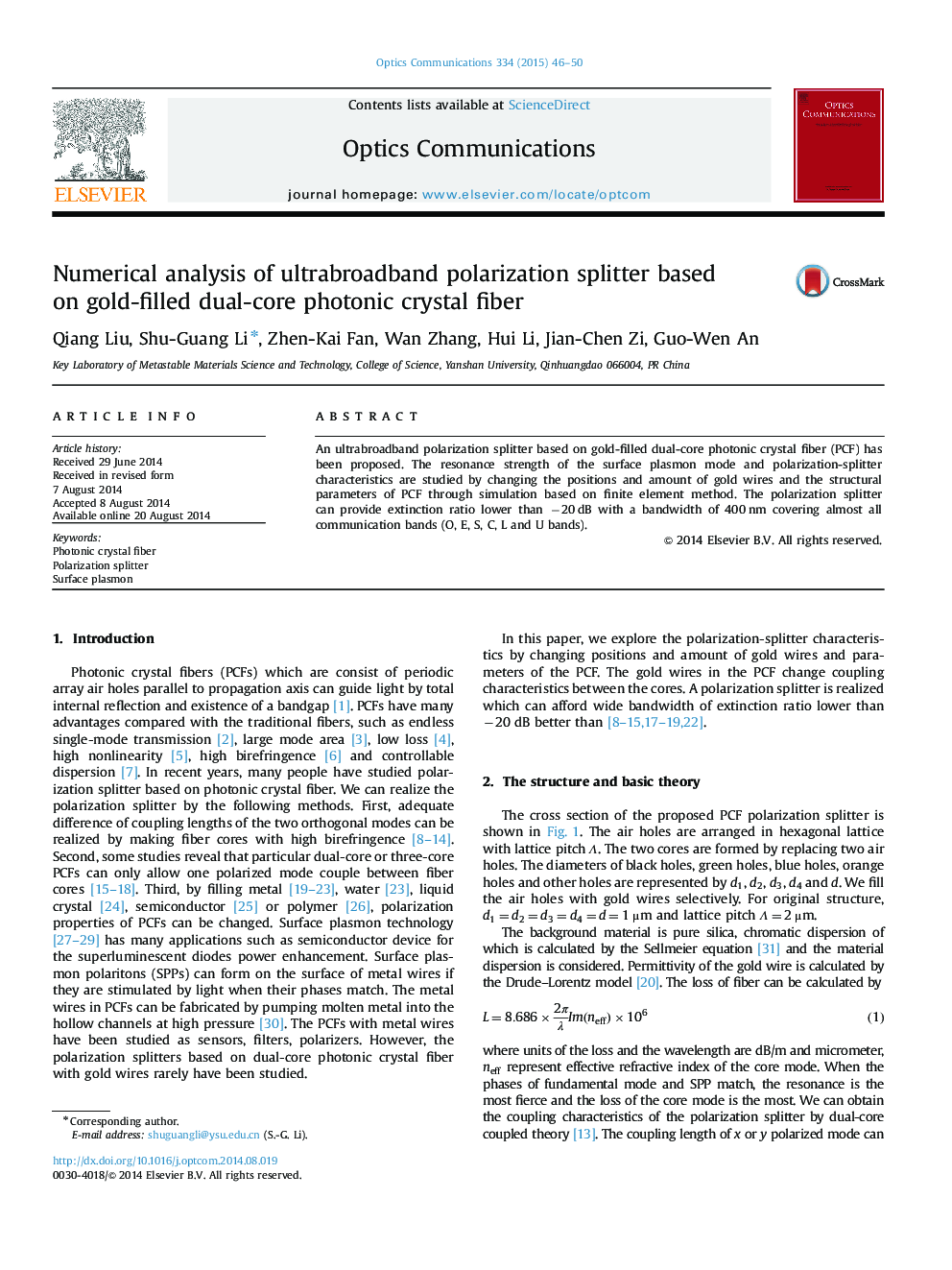 Numerical analysis of ultrabroadband polarization splitter based on gold-filled dual-core photonic crystal fiber