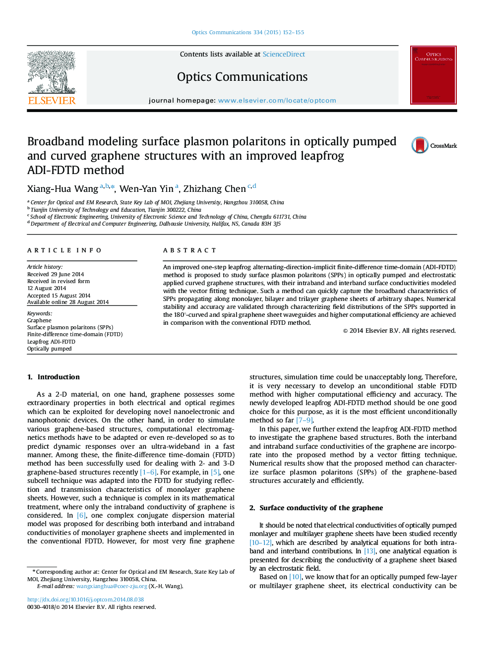 Broadband modeling surface plasmon polaritons in optically pumped and curved graphene structures with an improved leapfrog ADI-FDTD method