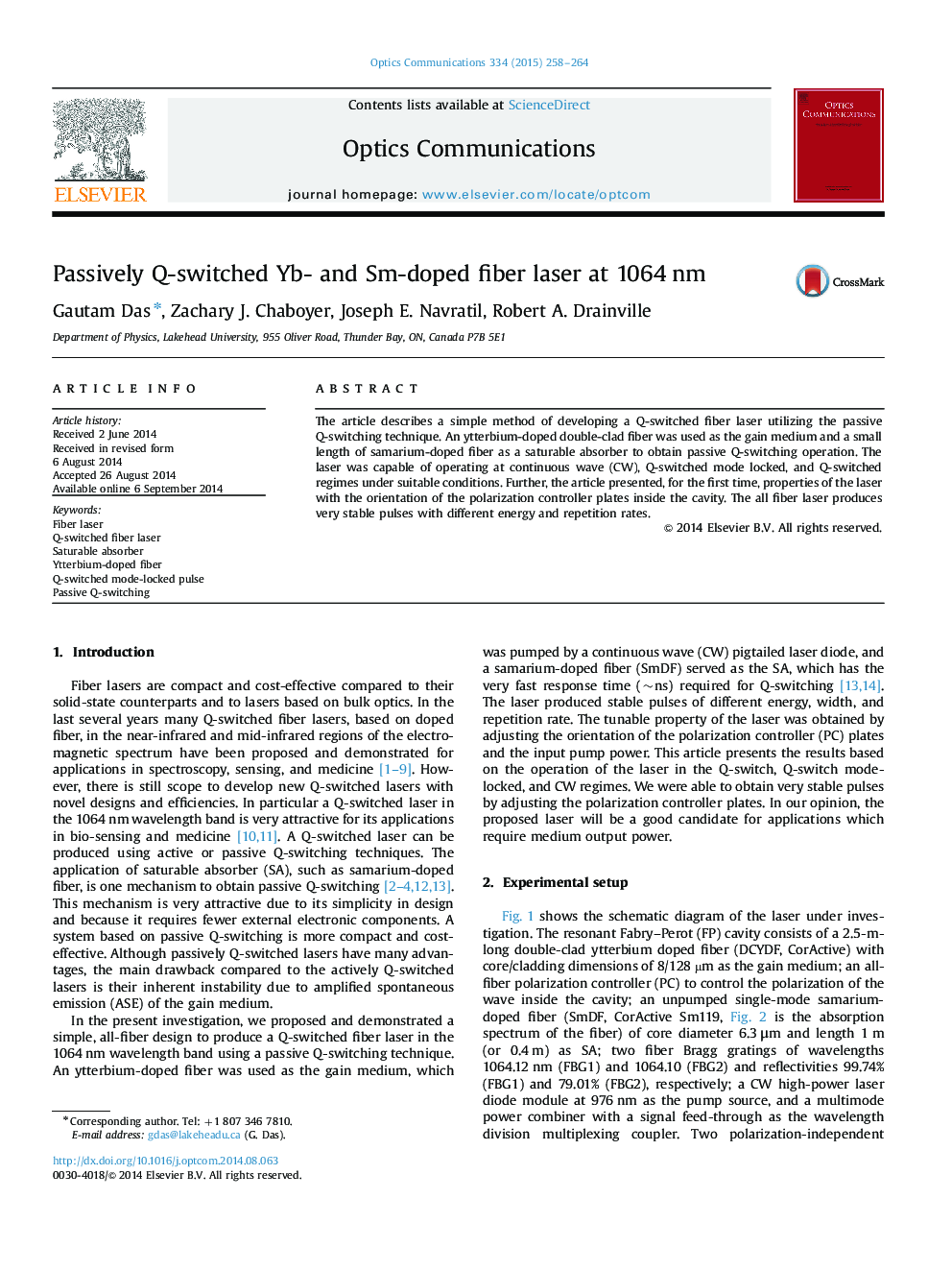 Passively Q-switched Yb- and Sm-doped fiber laser at 1064Â nm