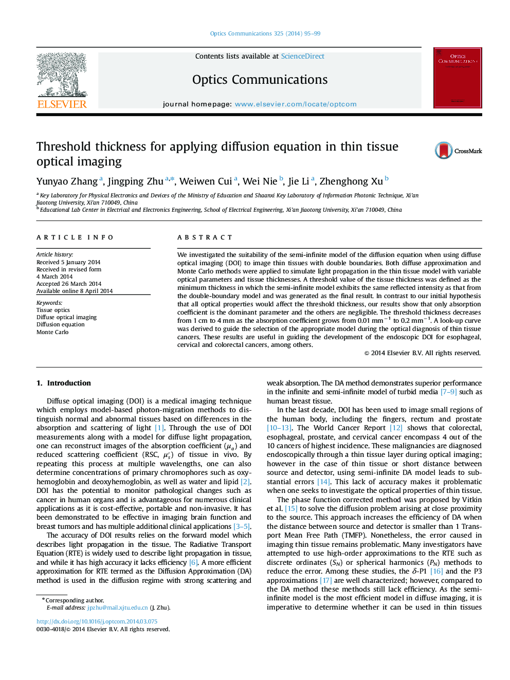 Threshold thickness for applying diffusion equation in thin tissue optical imaging