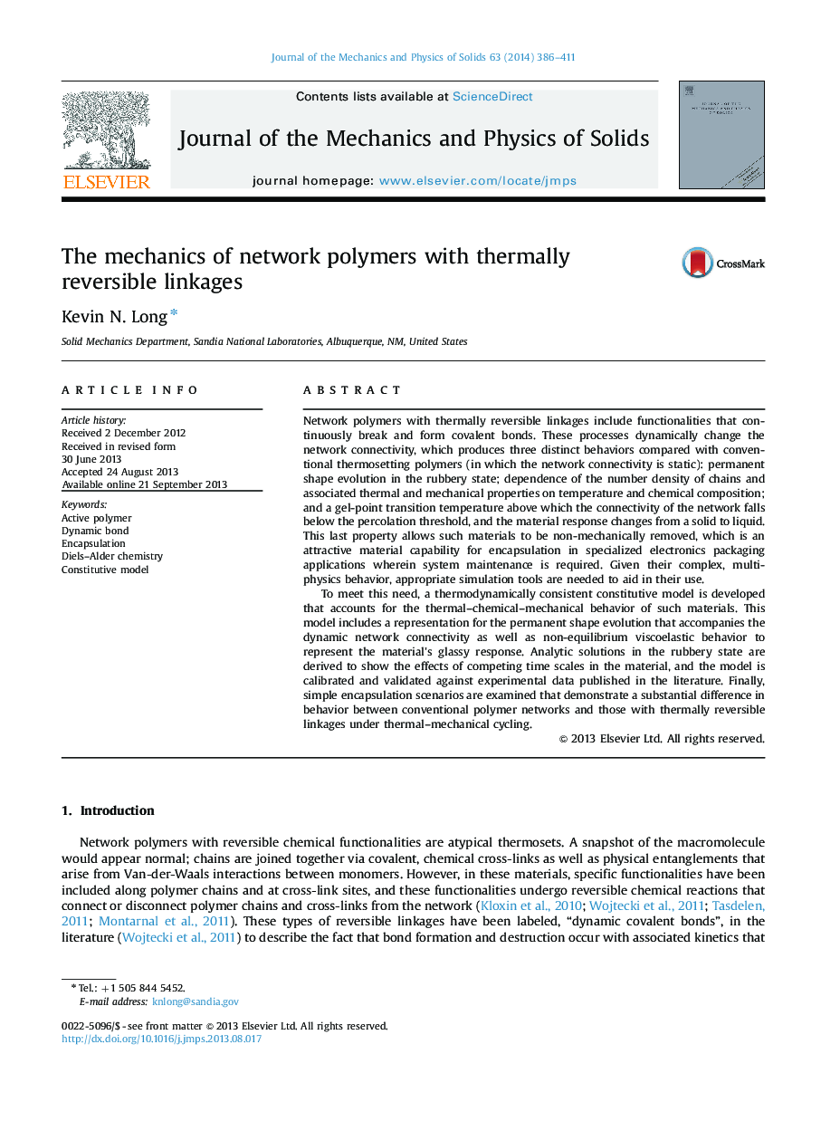 The mechanics of network polymers with thermally reversible linkages