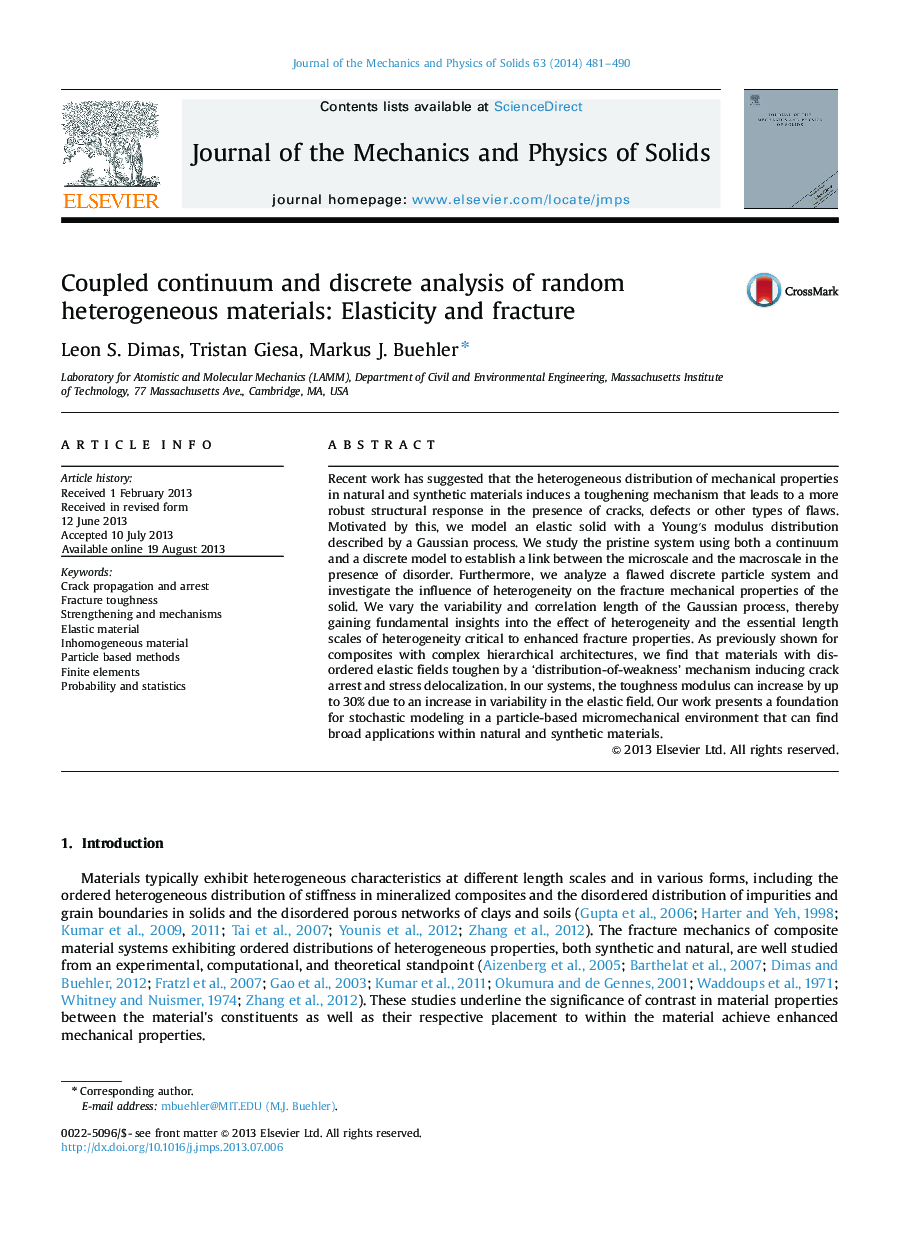Coupled continuum and discrete analysis of random heterogeneous materials: Elasticity and fracture