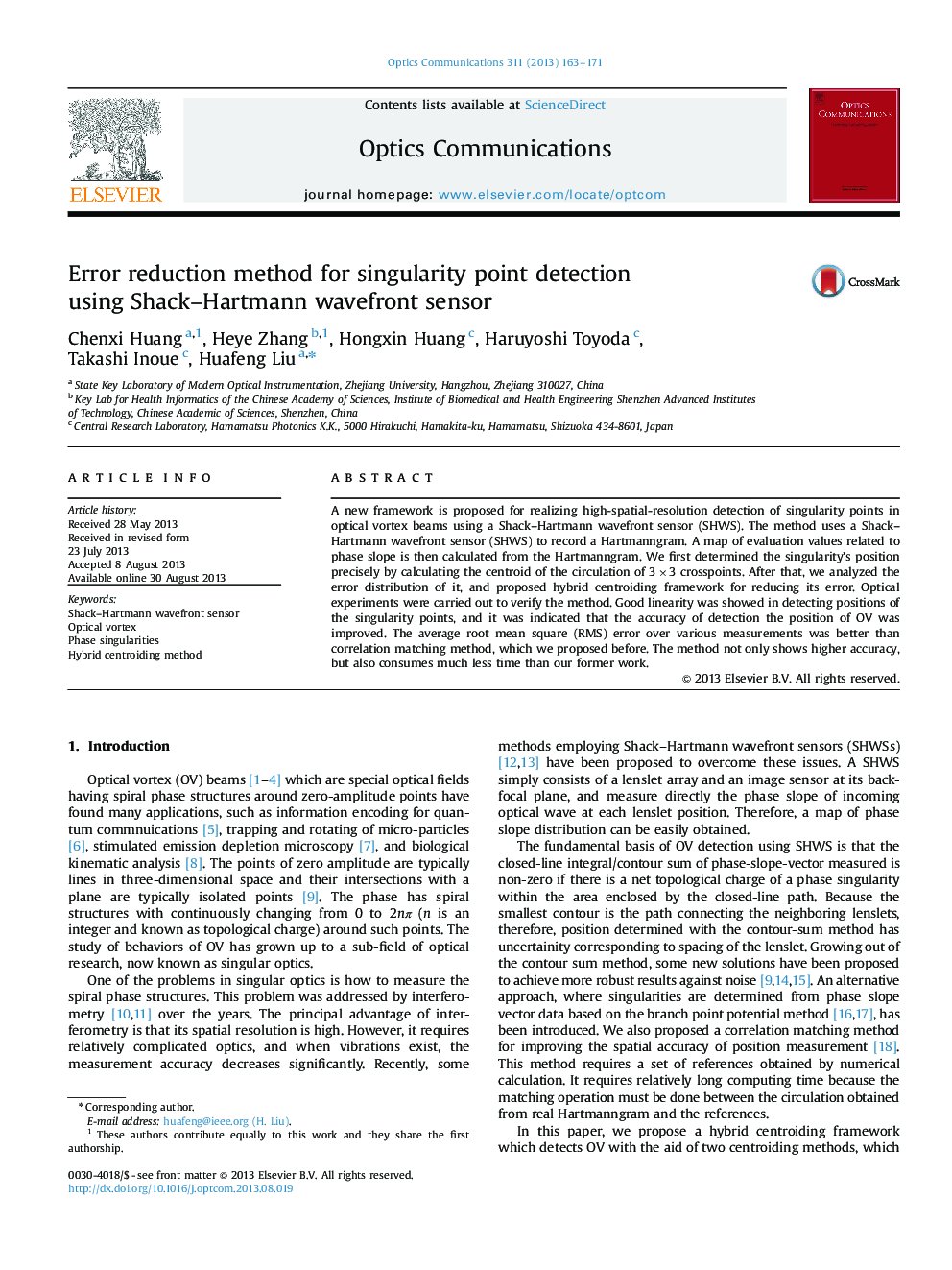 Error reduction method for singularity point detection using Shack-Hartmann wavefront sensor