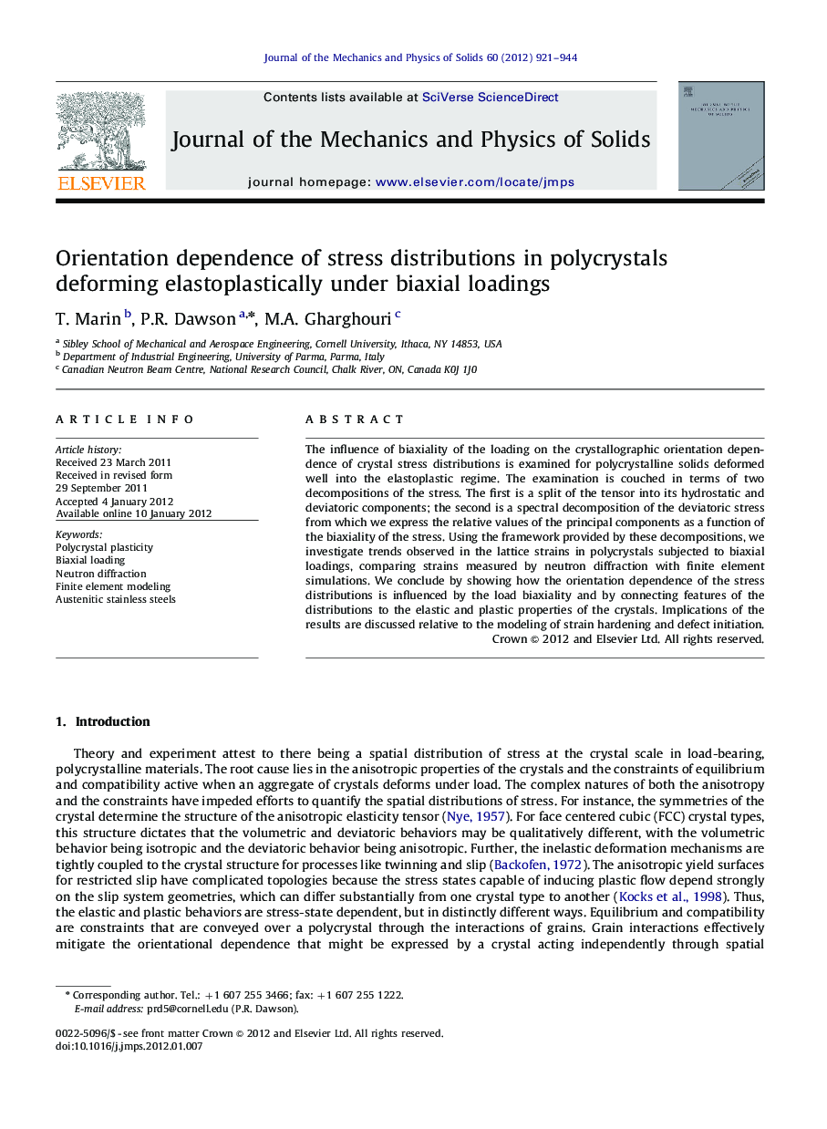 Orientation dependence of stress distributions in polycrystals deforming elastoplastically under biaxial loadings