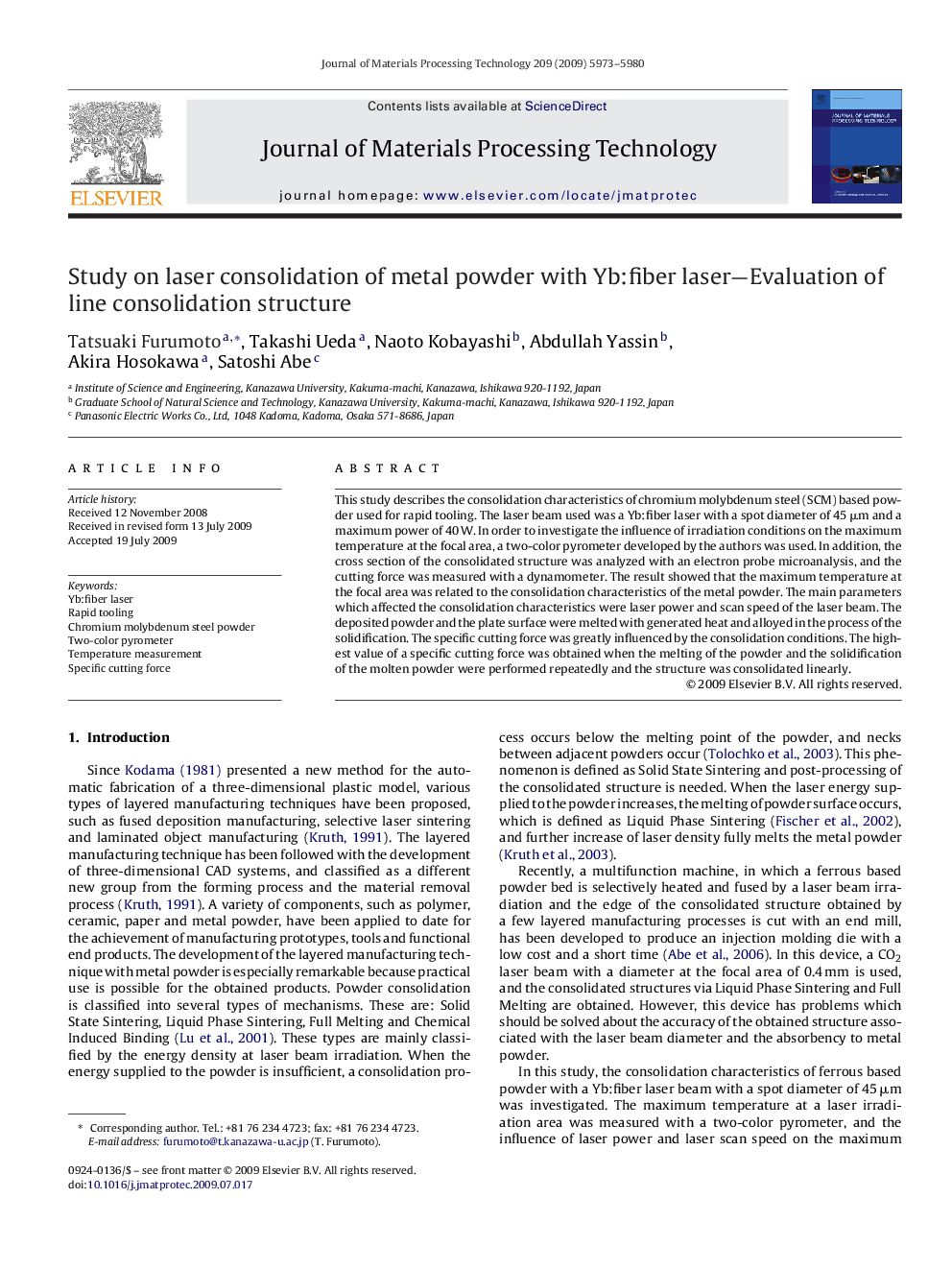 Study on laser consolidation of metal powder with Yb:fiber laser—Evaluation of line consolidation structure