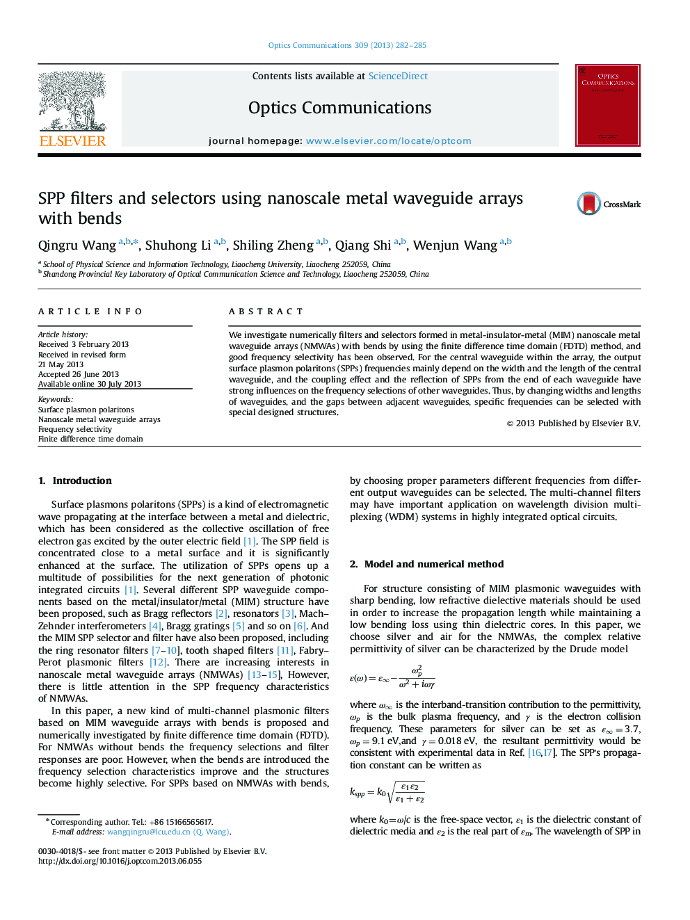 SPP filters and selectors using nanoscale metal waveguide arrays with bends