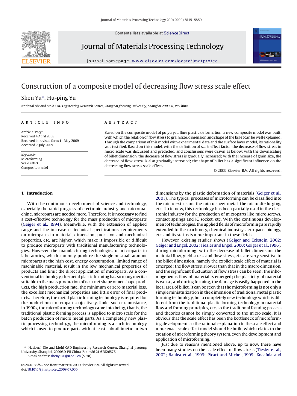 Construction of a composite model of decreasing flow stress scale effect