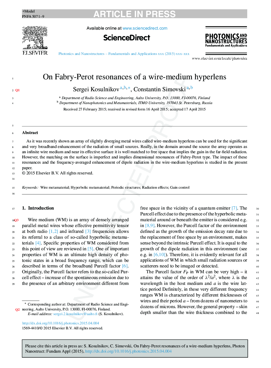 On Fabry-Perot resonances of a wire-medium hyperlens