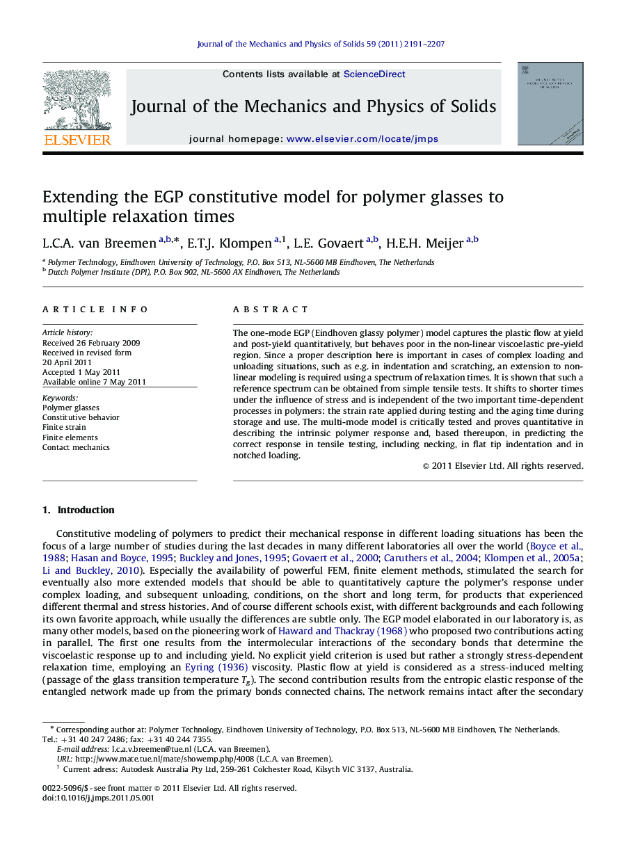 Extending the EGP constitutive model for polymer glasses to multiple relaxation times