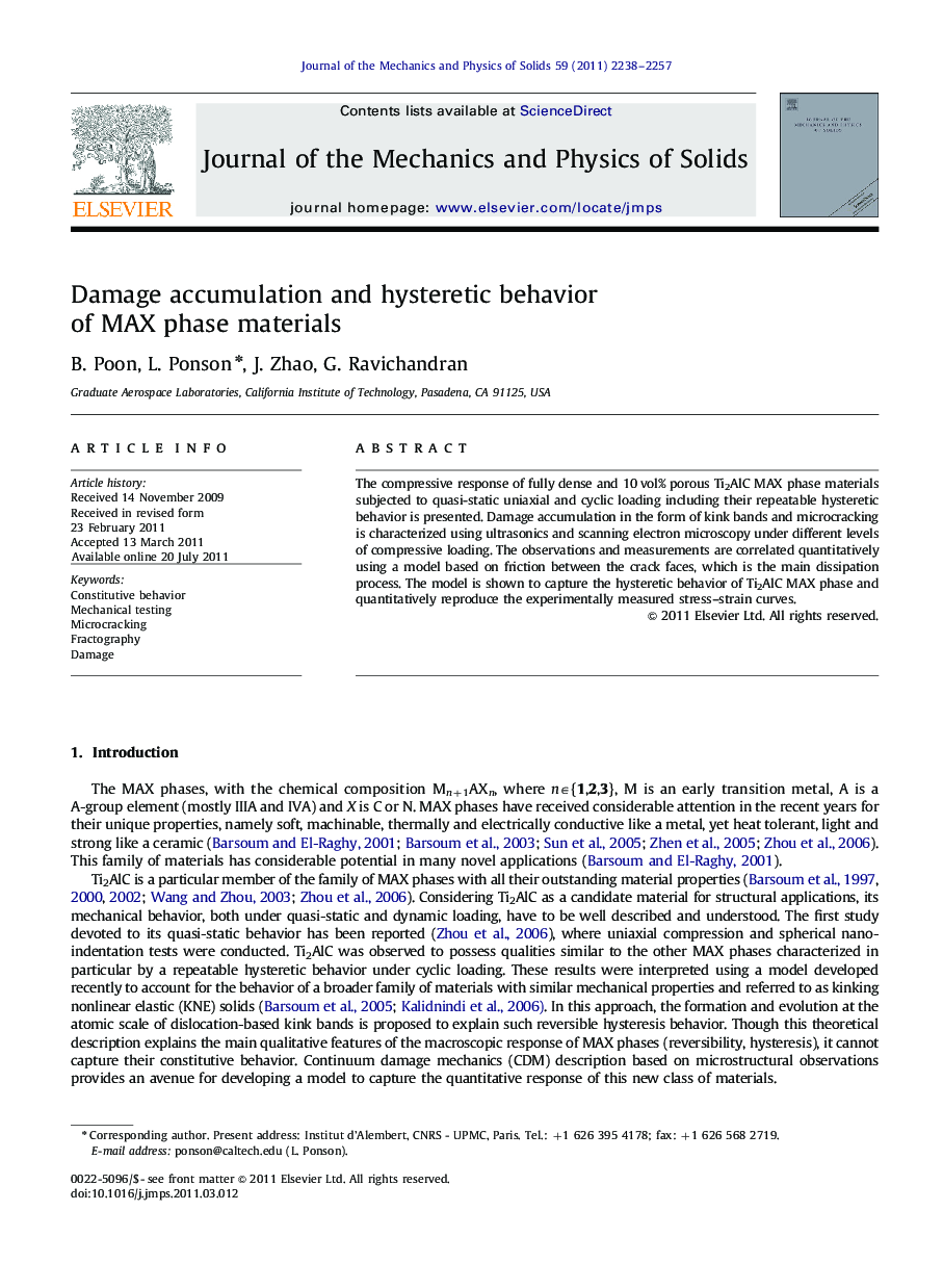 Damage accumulation and hysteretic behavior of MAX phase materials