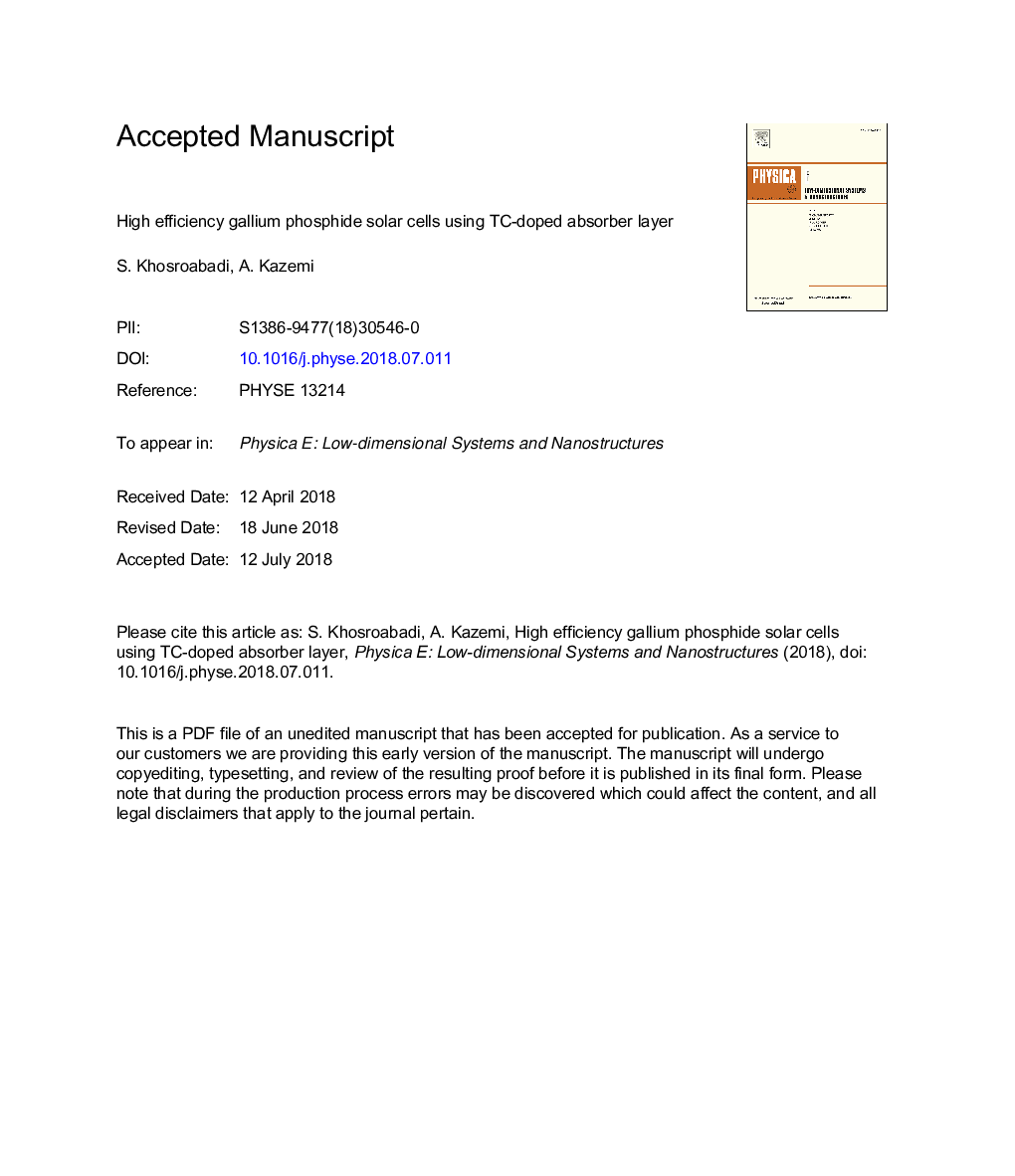 High efficiency gallium phosphide solar cells using TC-doped absorber layer