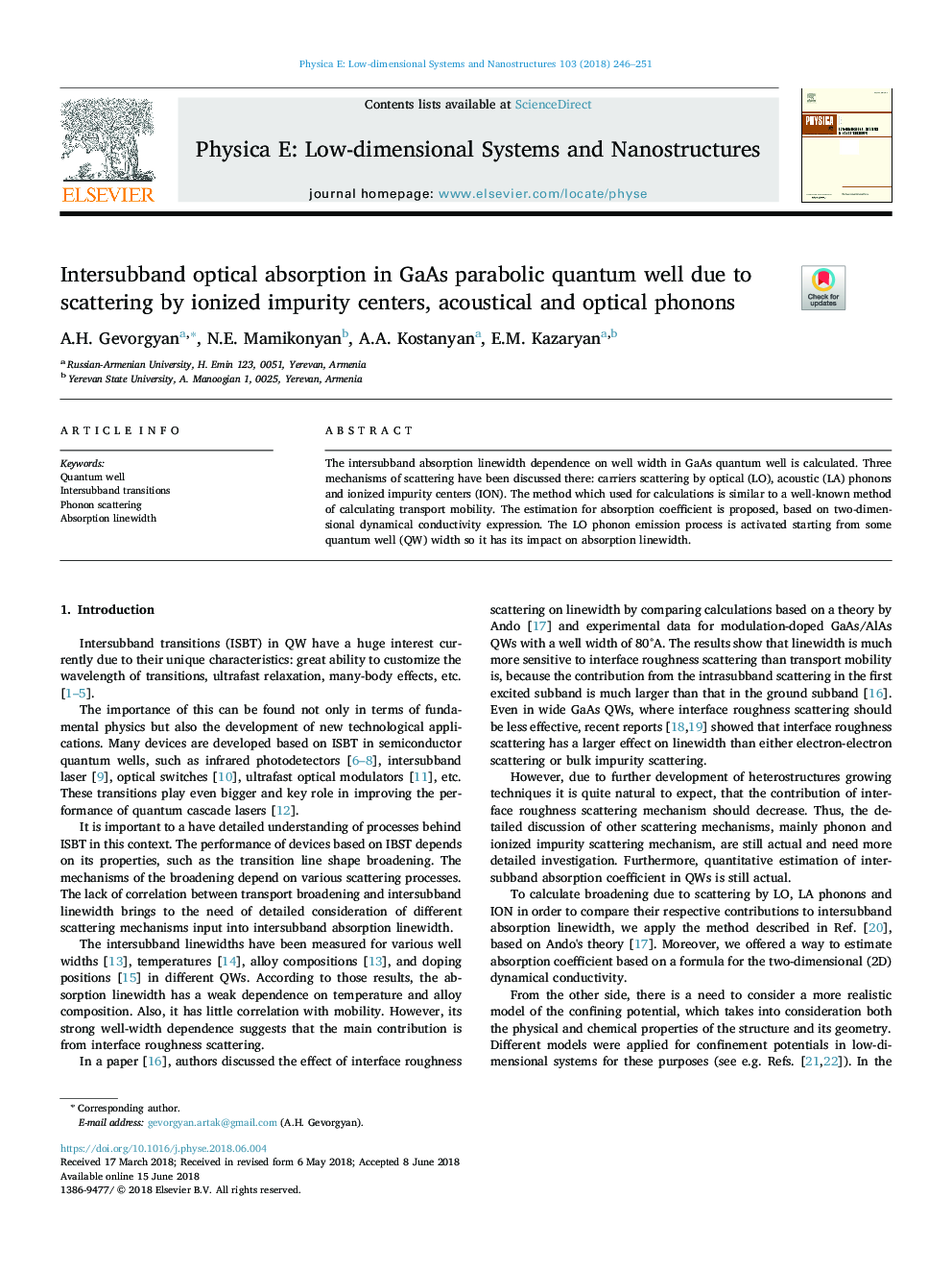 Intersubband optical absorption in GaAs parabolic quantum well due to scattering by ionized impurity centers, acoustical and optical phonons