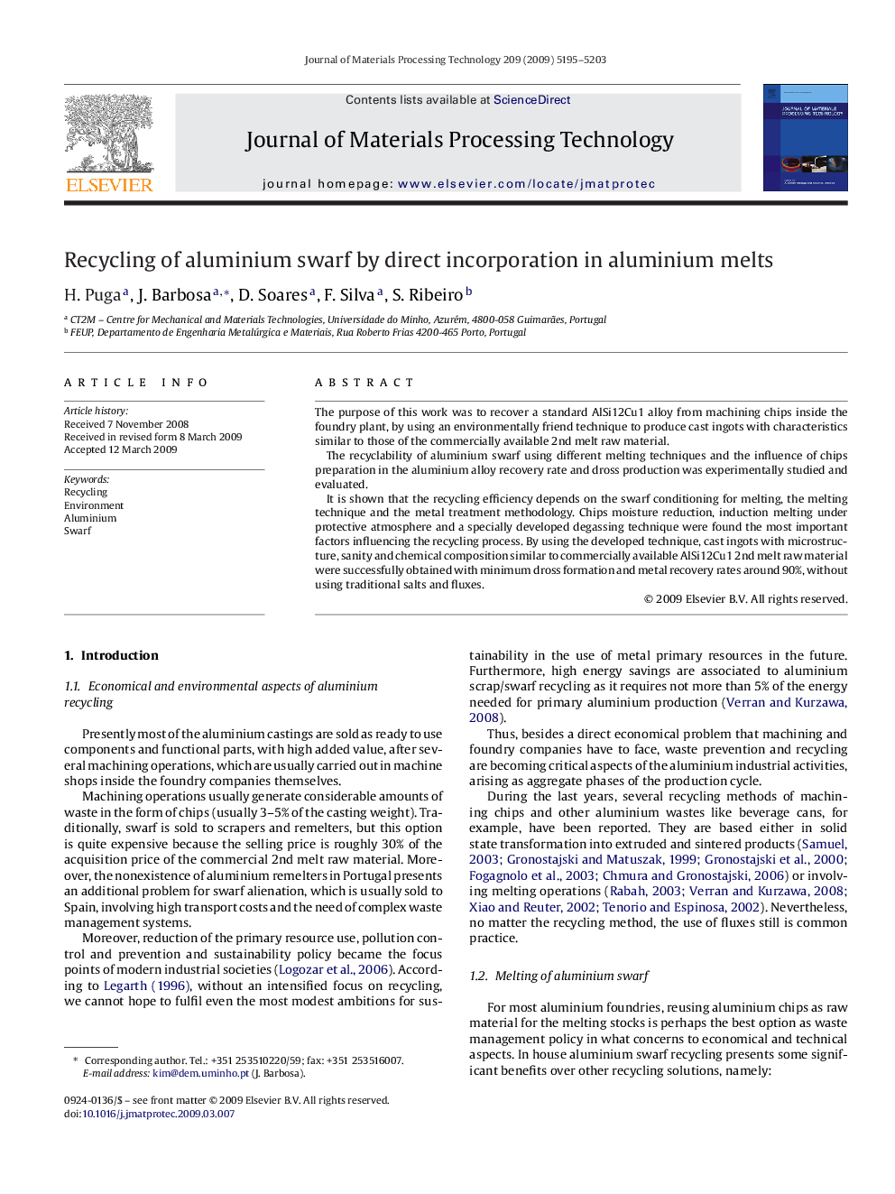 Recycling of aluminium swarf by direct incorporation in aluminium melts