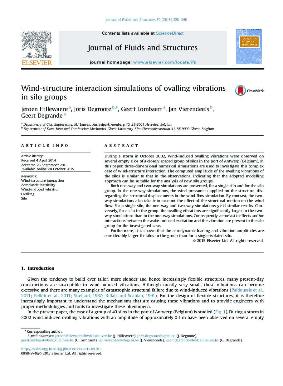 شبیه سازی تعامل سازه های باد از ارتعاشات جویدگی در گروه های سیلو 