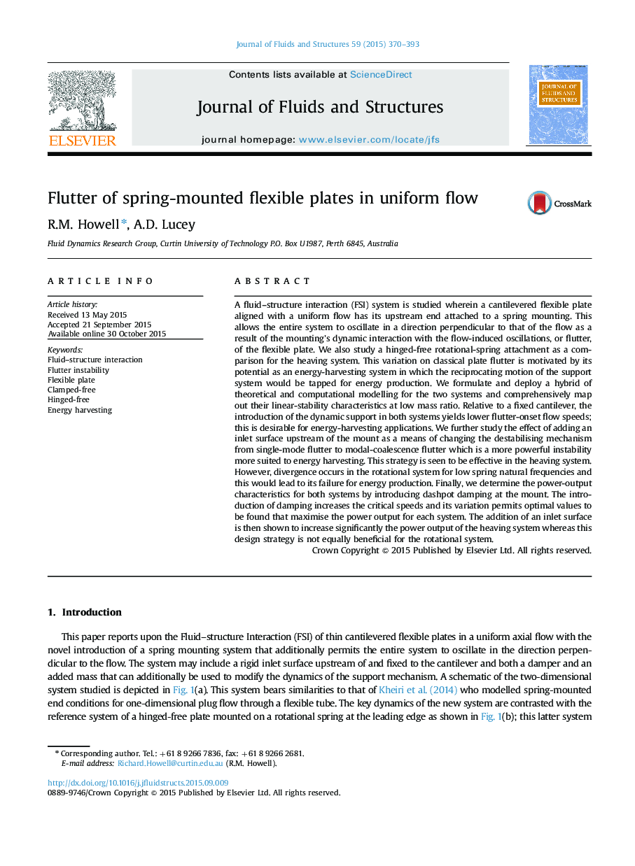 Flutter of spring-mounted flexible plates in uniform flow