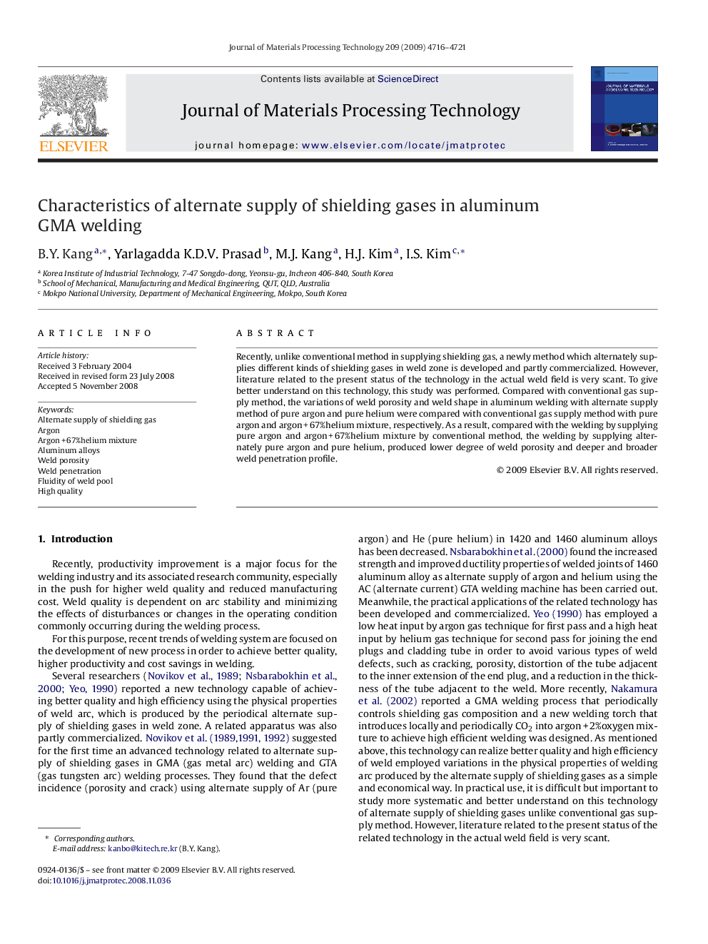 Characteristics of alternate supply of shielding gases in aluminum GMA welding