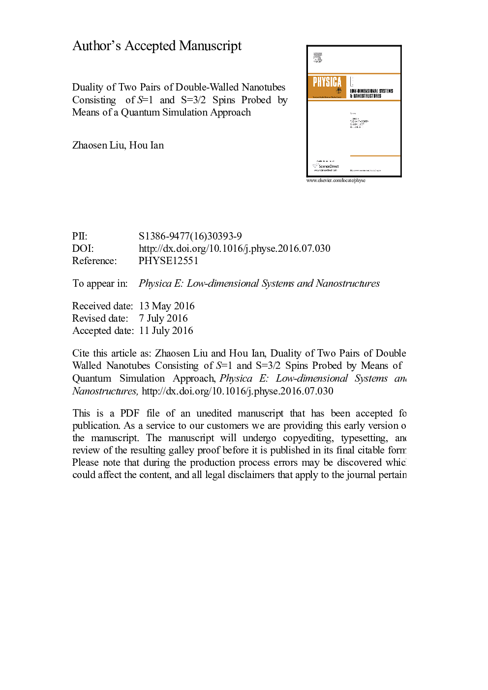 Duality of two pairs of double-walled nanotubes consisting of S=1 and S=3/2 spins probed by means of a quantum simulation approach