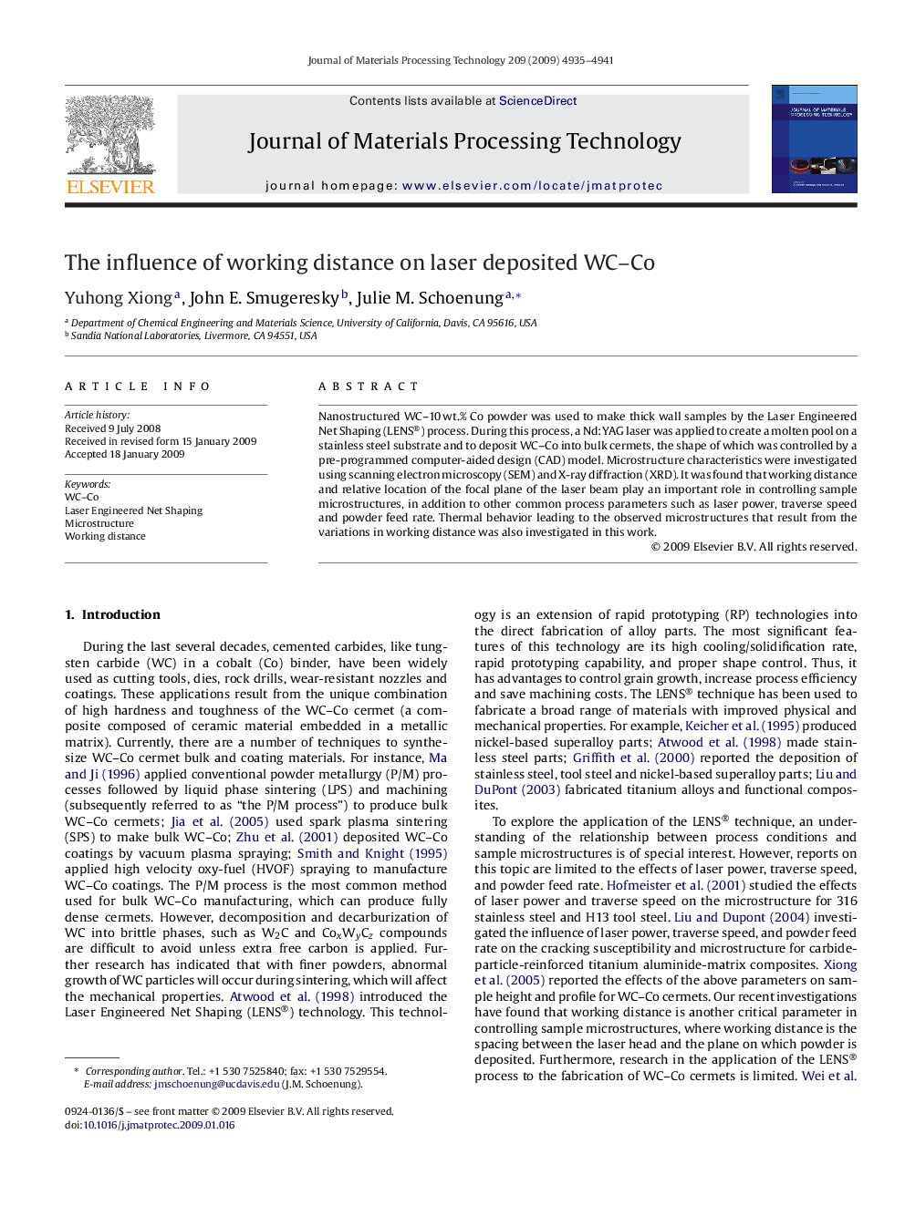 The influence of working distance on laser deposited WC–Co