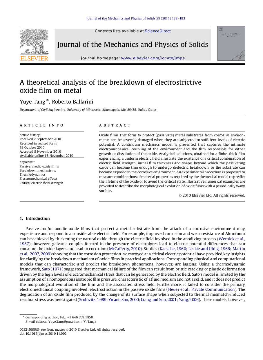 A theoretical analysis of the breakdown of electrostrictive oxide film on metal