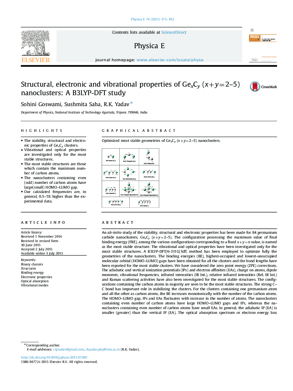 Structural, electronic and vibrational properties of GexCy (x+y=2-5) nanoclusters: A B3LYP-DFT study