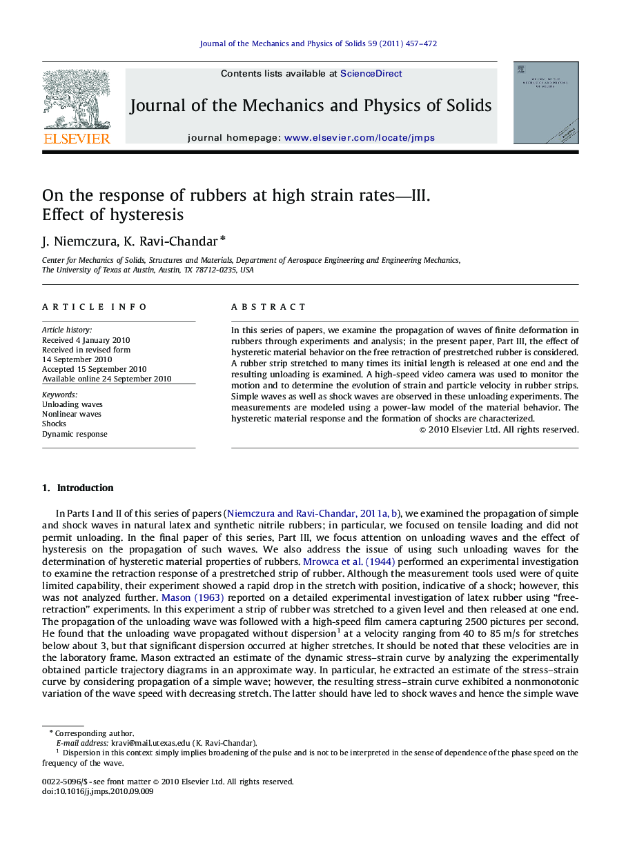 On the response of rubbers at high strain rates—III. Effect of hysteresis