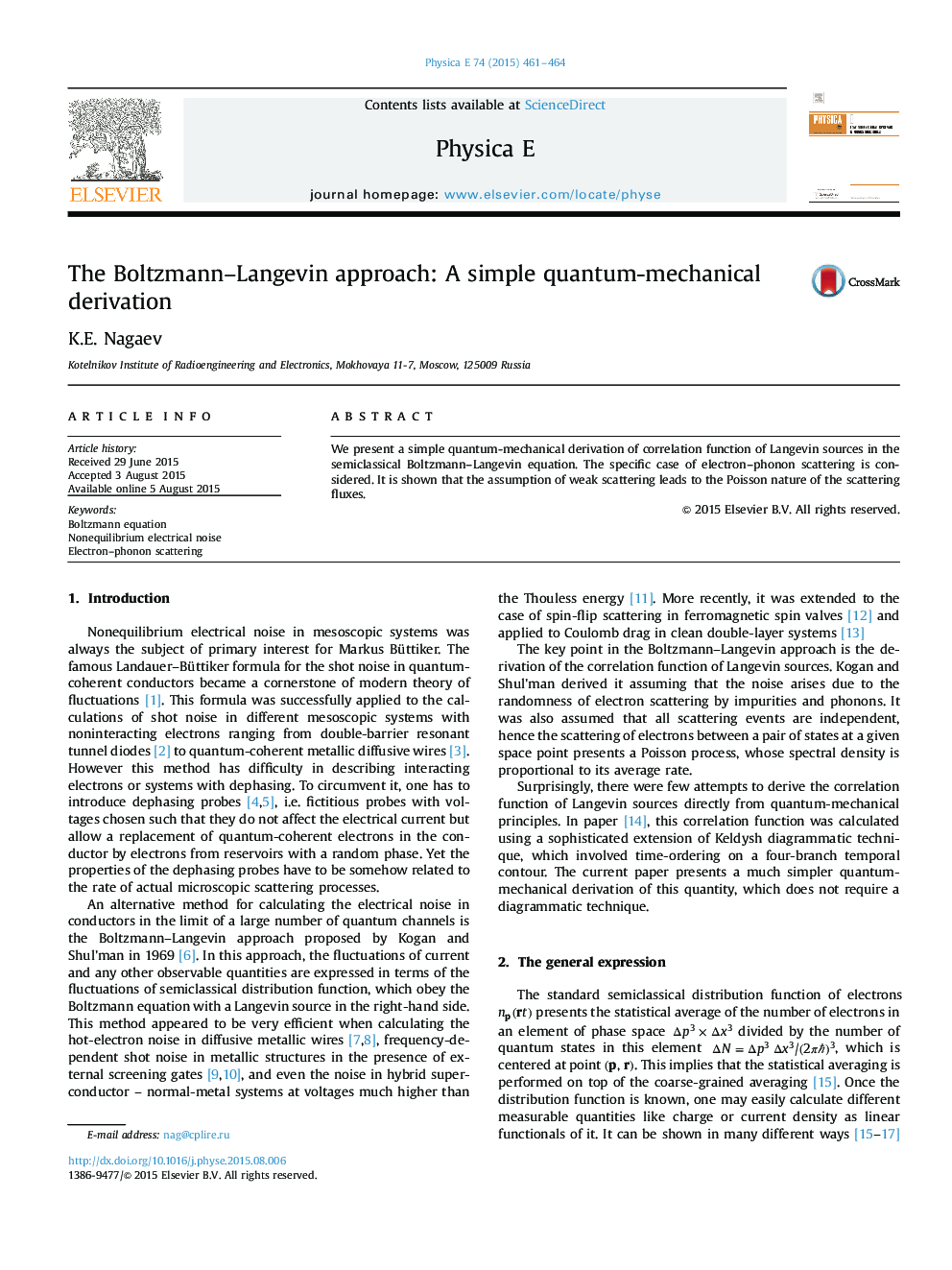 The Boltzmann-Langevin approach: A simple quantum-mechanical derivation