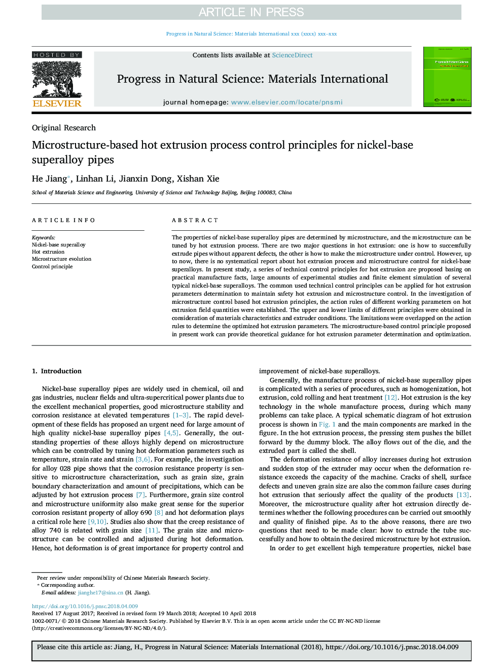 Microstructure-based hot extrusion process control principles for nickel-base superalloy pipes